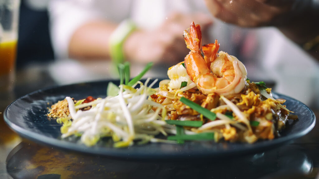 Thai Fried Noodles "Pad Thai" with shrimp and vegetables